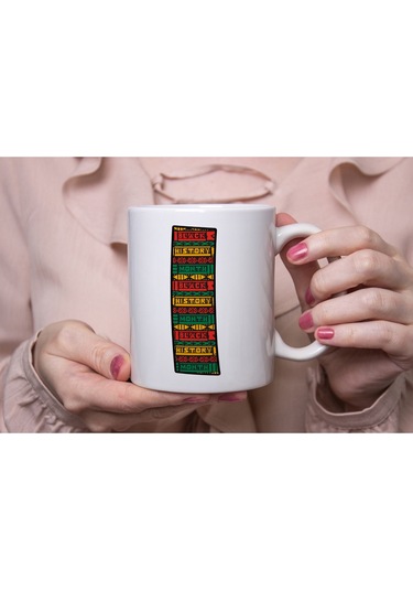 I Harfi Etnik Desenli Kupa - Afrika Tarzı Kahve Çay Kupası - Hediyelik - Black History Beyaz