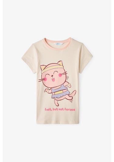 Penti Ekru Kız Çocuk Fast Cat Pamuklu 2'li Pijama Takımı
