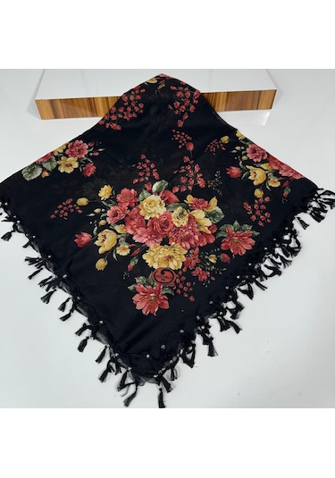 Sökme Boncuklu Pamuk Yazma - 05651 Siyah,sarı