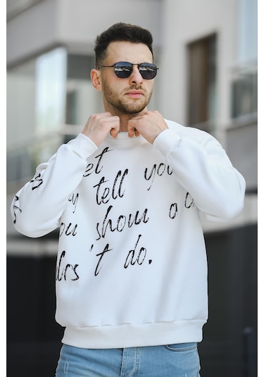 Oksit Trc 2715 Üç İplik Şardonlu Baskılı Bisiklet Yaka Oversize Erkek Sweatshirt 001