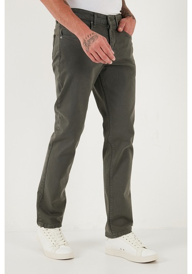 Buratti Pamuklu Comfort Fit Normal Bel Boru Paça Jeans Erkek Kot Pantolon 4412C19Texas Haki