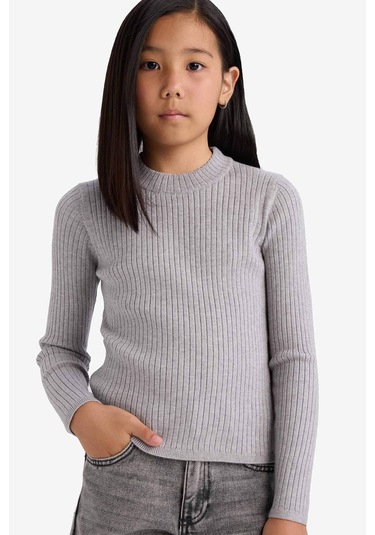 Defacto Kız Çocuk Fitted Bisiklet Yaka Ribana Kazak E9849a825augr28 Gri