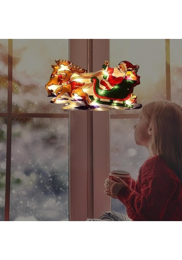 3d Noel Baba Ve Geyikli Duvar Işığı, Fişli Ağaç Süsü, Günışığı Renkli Yılbaşı Noel Ev Dekoru Süsleme Gün Işığı - Sarı