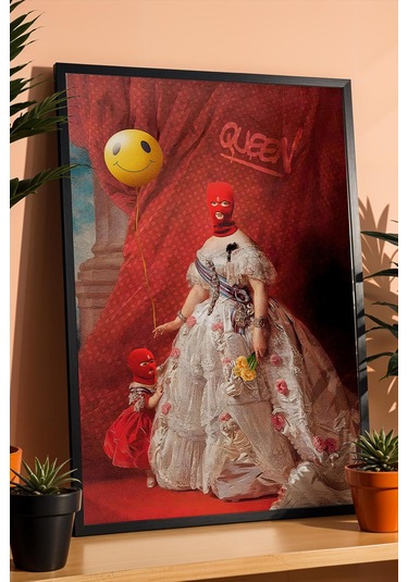 Red Mask Queen Graffiti Çerçeveli Tablo Komik Anne Hediyesi Modifiye Sanat