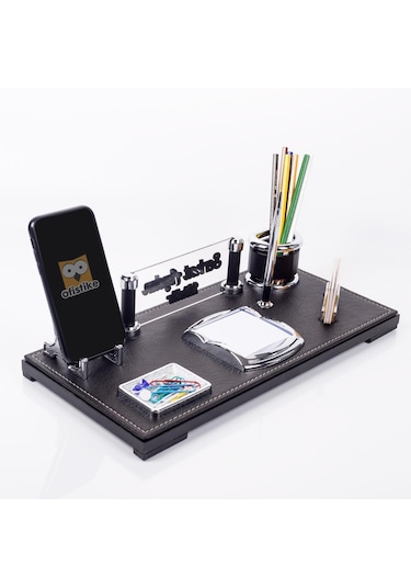 Babil Masa İsimliği Kabartma Yazı Deri Ofis Masaüstü İsimlik Seti