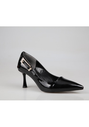 Feles 129-1295 Siyah Rugan Kadın Topuklu Ayakkabı Siyah Rugan