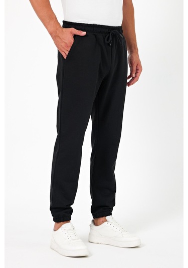 Kalın Siyah Erkek Eşofman Altı Jogger Arka Cepli Lastik Paça Regular Fit Şardonsuz Cmreo96 Siyah