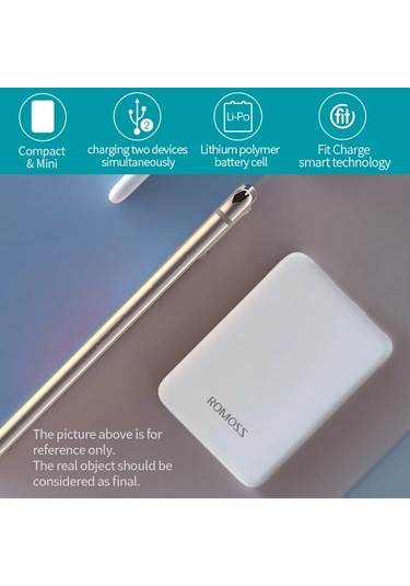 Geeksen Romoss Pure05 Beyaz 5000mah Powerbank - Akıllı Telefon Ve Tabletler İçin Hızlı Şarj Cihazı