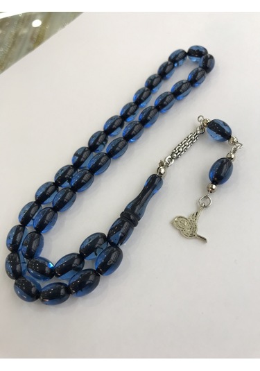 Sultan Telkari Kapsül Kesim Şeffaf Mavi Tonda Toz Kehribar Tesbih