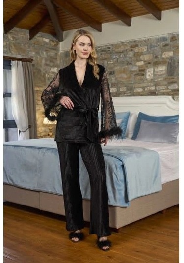 Sabahlıklı Pıjama Takımı Siyah