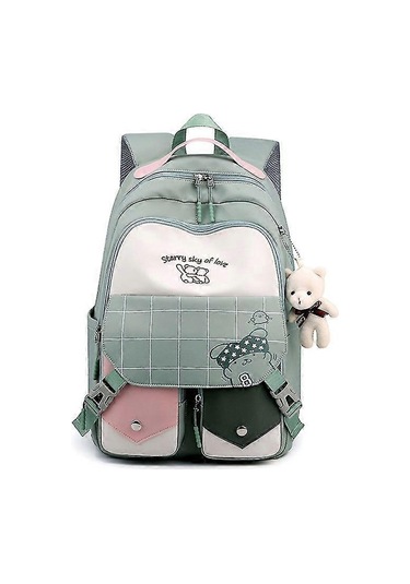 Ganzhoushop Okul Sırt Çantası Naylon Okul Çantası Çok Cepli Günlük Sırt Çantası Öğrenci Kızlar Erkekler İçinyeşil Çok Renkli