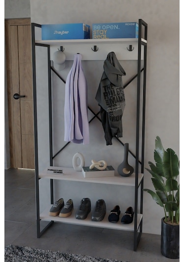 Echo Vestiyer Askılık Portmanto Ayakkabılık Çok Amaçlı Vestiyer Beyaz