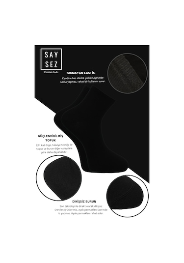 Saysez Bambu Erkek Yarım Konç Düz Çorap Dikişsiz Premium Kutu 5'li Siyah