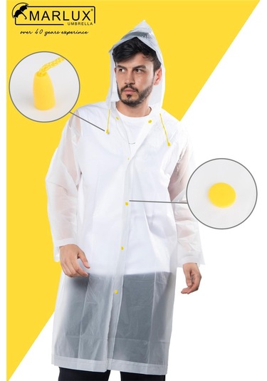 Marlux Unisex Su Rüzgar Geçirmez Kapüşonlu Çıtçıt Düğme Eva Yağmurluk - Beyaz - Sarı