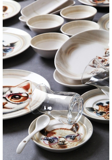 Kitchen Life 32 Parça 6 Kişilik Sweet Animals Porselen Kahvaltı Takımı Bone China