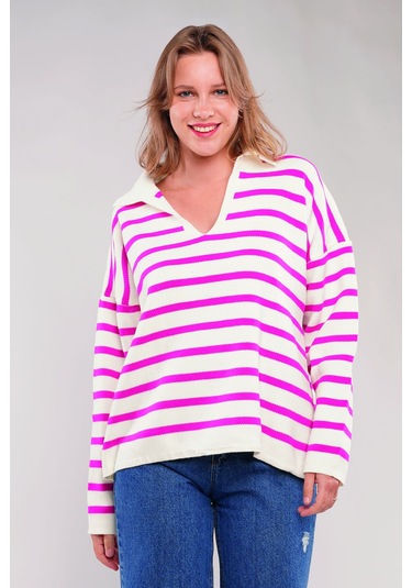 Gabria Çizgili Kazak Fuşya