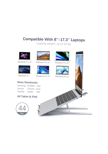 Geeroyoo Alüminyum Ergonomik Dizüstü Bilgisayar Tutucu - 8-17.3 İnç Uyumlu, 6 Seviye Yükseklik Ayarı, Taşınabilir Soğutucu Tablet Stant