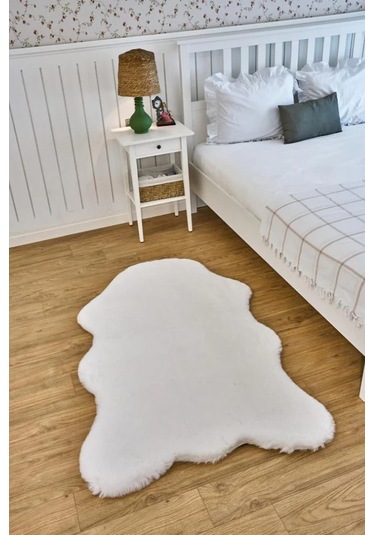 Apex Palma Beyaz Peluş Post Şekilli Halı Beyaz