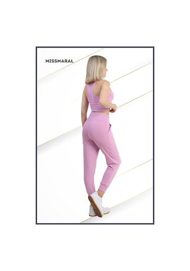 Yüksek Bel Jogger Tayt Rahat Kalıp Çift Yan Cepli Spor Görünüm Trend Jogger Lila Rengi 106103 Lila