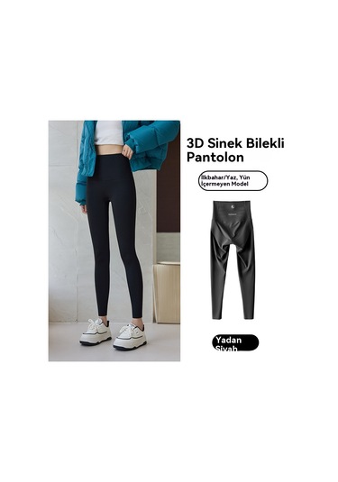 Kadın Sonbahar Ve Kış Peluş Kalınlaştırılmış Tayt - İlkbahar Ve Sonbahar SiYAH