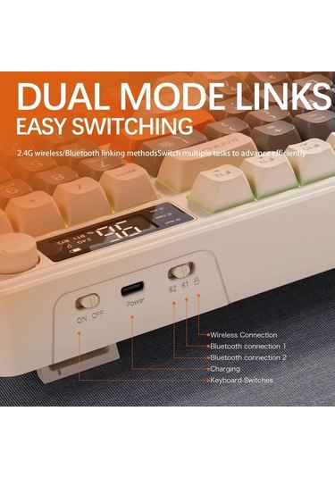 Miaextreme Atasoft Freewolf M96 Bluetooth/2.4g Kablosuz Klavye Işıklı Usb Type-c Kablolu Şarj Gösterge Panelli