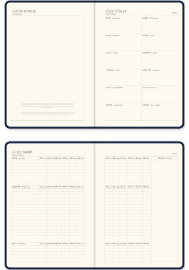 2026 A5 Keten Haftalık Ajanda 12 Aylık Lacivert Lacivert