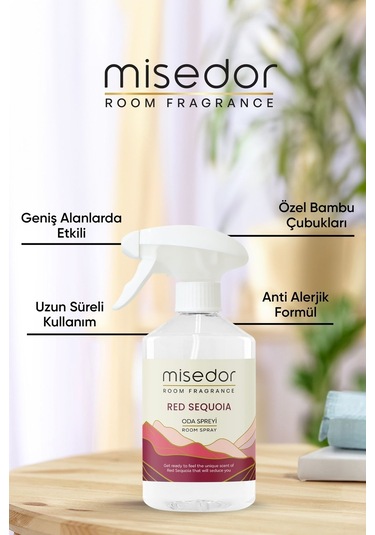 Misedor Red Sequoia Çubuklu Oda Kokusu 120 ML + Oda Spreyi 500 ML