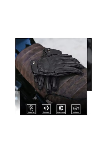 Padalink Xl Siyah Kuru Deri Moto Eldiveni: Dokunmatik Ekran Uyumlu, Soluk, Darbe Emici, Antipatlama Sürüş Eldiveni