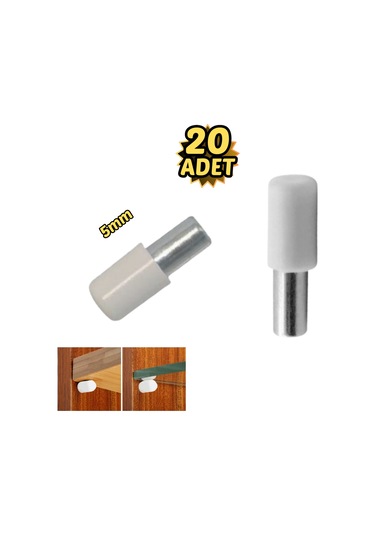 Plastik Başlı Metal Raf Pimi 5 Mm Paslanmaz 20 Li Beyaz