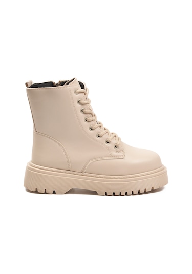 Aspor Bej Bağcıklı Fermuarlı Polarlı Kadın Bot Çok Renkli