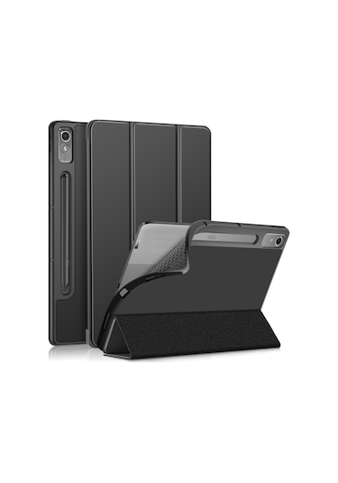 Butu Lenovo Uyumlu Tab P12 Tb371fc Üç Katlı Kılıf Düz Renk Akıllı Kılıf Pu Deri + Tpu Tablet Kılıfı