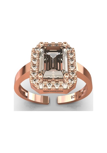 Erdobia 925 Ayar Zirkon Taşlı Rose Ayarlanabilir Baget Gümüş Yüzük