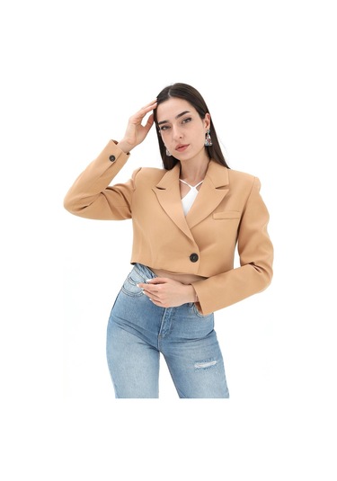 Crop Blazer Kısa Ceket - Camel-camel Camel