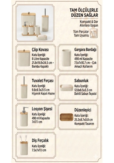 Makri Home Desenli 7 Parça Bambu Kapaklı Ve Aksesuarlı Banyo Seti Mavi