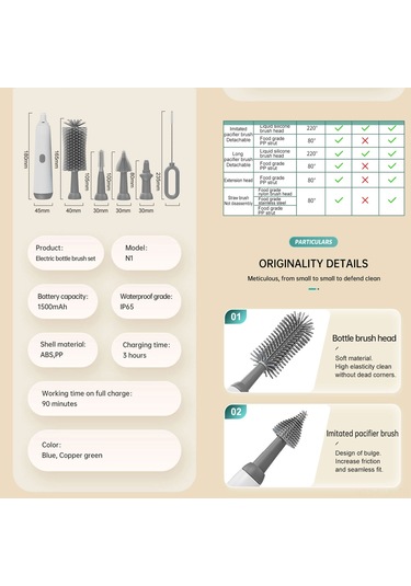 Xindoker Elektrikli Biberon Fırçası Seti - 6 Parça Yenidoğan Ve Anneler İçin Hızlı Temizleme Modlu