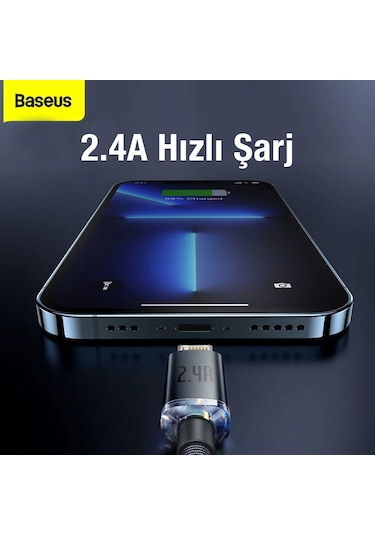 Baseus Crystal Shine USB to Lightning 1.2m 2.4A Hızlı Şarj Mavi