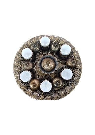 Osmanlı Motifli 6 Kişilik Kahve Fincan Takımı Antik Sarı İşlemeli