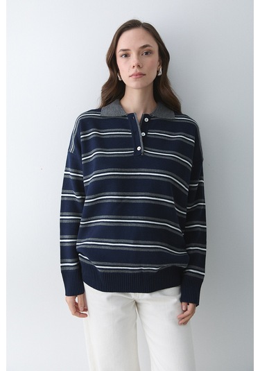 Lacivert - Antrasit Polo Yaka Kazak - 241248 Lacivert - Antrasit