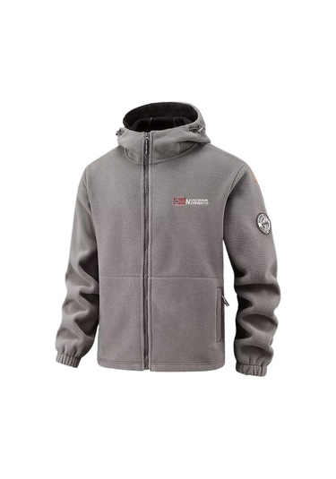 Dış Mekan Kullanımına Uygun, Kapüşonlu Ve Kalınlaştırılmış Polar Kumaşlı Erkek Polar Ceket Gri