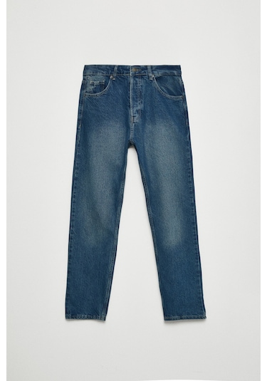 BRUNO Erkek Regular Fit Rahat Kesim Kalın Dokulu Yıkama Efektli Magic Denim Orta Mavi Jeans