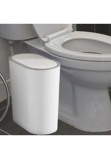 Suntek Çöp Kutusu Kapaklı Banyo Çöp Taşınabilir Sepeti Ev Beyaz