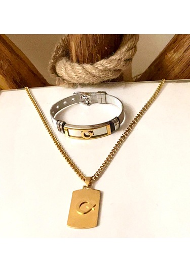 Ay Yıldız Türk Bayrağı Figürlü Süper Kalite Çelik Kolye&bileklik