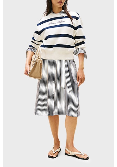 Tommy Hilfiger Bayan Sweat Ww0ww45743 0fg Beyaz-lacivert Beyaz-lacivert