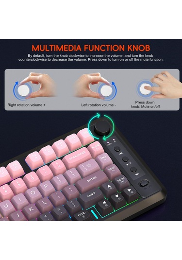 Hxsj L400 Üç Modlu Wireless Rgb Işık Ince Film 81 Tuş Klavye Grafiği Siyah Pembe