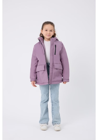 Freemen Kürklü Su ve Rüzgar Geçirmez Kapüşonlu 3 Kışlık Kız Çocuk Mont - Lila