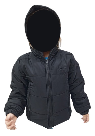 Erkek Çocuk Spedy Armalı Kapüşonu Sabit Fermuar Cepli İçi Peluş Astarlı Siyah Mont Siyah
