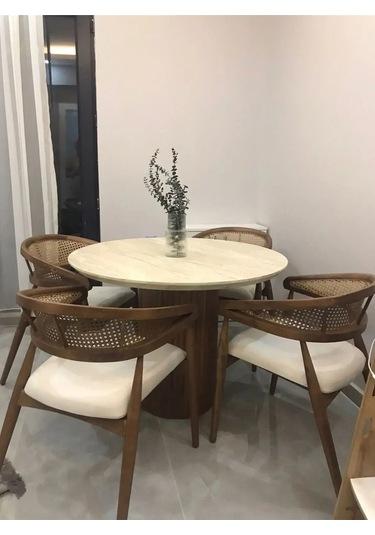 Lotus İskandinav Tarzı 4 Sandalyeli Yuvarlak Masa Takımı Krem