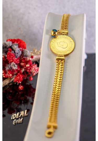 22 Ayar Çeyrekli Zincir Altın Kulp Nazarlıklı Bileklik