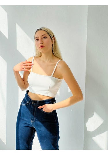 Retrobird Crop Üst Kadın Ekru
