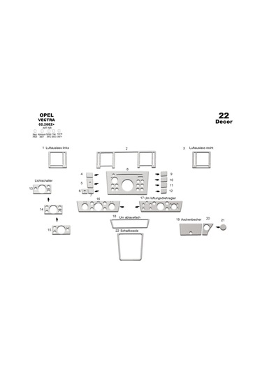 Opel Vectra C Konsol-torpido Kaplama 2002-2008 22 Parça-alüminyum Alüminyum